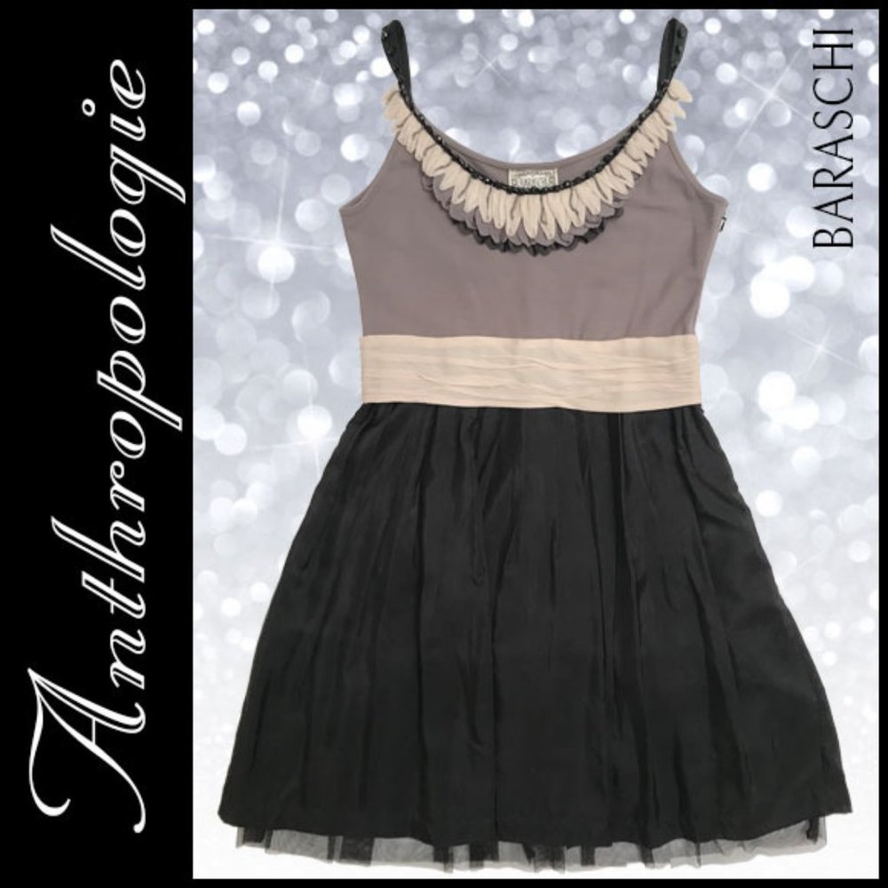 Anthropologie Two-Tone Beaded Neckline Dress Size 6